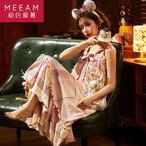 Suspender night dress womens summer thin cotton long knee princess wind 2020 new home clothes can be worn outside