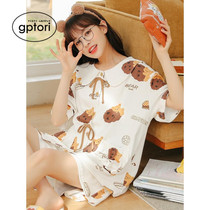 Japanese pajamas womens summer cotton short-sleeved thin two-piece set summer net red cute student home service suit