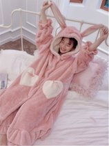 Japan soft honey Rabbit ears nightgown Girl autumn and winter hooded cute pajamas night dress home clothes