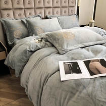 Eurostyle winter double sided thickened coral suede bed with four pieces of milk flannel quilt cover with velvet bed linen bed