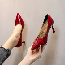 Red Wedding Shoes 2020 New Bridal Shoes Korean Version 100 Hitch Sexy Pointy Heels Woman Autumn Winter Fur Shoes Woman