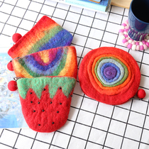  Cute custom rainbow handmade wool felt bag small bag coin purse card bag Nepal imported New Year gift