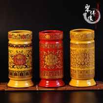 Jumbo Buddhism supplies for Bodhisattva ceramic Tang color red lotus flower arrangement vase for bottle Buddha fragrance barrel 89 inch