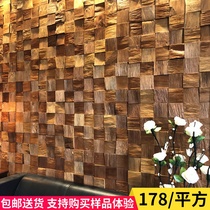 Solid wood mosaic TV background wall weathered mosaic retro log mosaic bump stereo background decoration