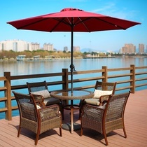 Outdoor rattan chair table and chair Three-piece modern simple rattan chair coffee table Five-piece wrought iron courtyard balcony leisure table and chair