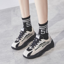 Sports shoes women 2020 Spring New Korean version of ulzzang Joker plus velvet Harajuku casual dad shoes tide X0309