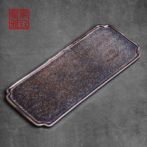 Japanese ceramic dry bubble plate rectangular water storage small tea Taiwan Yao change sky eye glaze tea cup tray household support