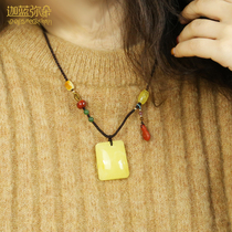 Original design natural beeswax pendant high-grade necklace female fresh literary sweater chain lanyard jewelry jewelry