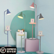 Nordic floor lamp Bedroom ins girl net Red living room Sofa bed head Minimalist Macaron storage vertical table lamp