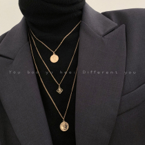 Multi-layered metal portrait necklace female European and American retro long sweater chain 2021 New choker accessories