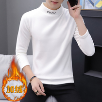 Winter half high collar lining mens base shirt thick plus velvet wear long sleeve T-shirt warm autumn clothing trend can be worn outside