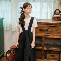 Girls  dress suit skirt summer dress 2021 new Western style childrens girl strap skirt fashionable Western style two-piece set