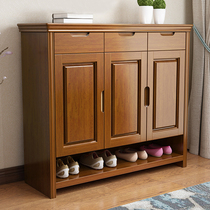 Modern Chinese solid wood shoe cabinet multi-layer simple shoe rack door hall multi-function economical door storage porch cabinet