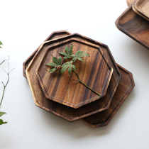 Japanese creative non-lacquered octagonal acacacia wood tray solid wood tea tray Western plate snack bread wooden steak flat plate