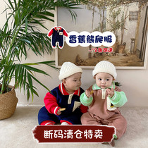 ins Wind baby autumn and winter plus velvet jumpsuit lapel collar newborn Net red ha clothes thick climbing clothes