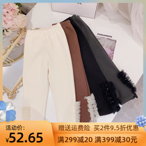 (In stock) Girls pants 2022 winter new childrens mesh plus velvet casual pants childrens pants