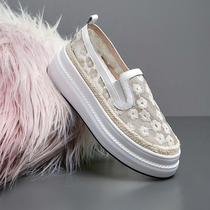 Womens shoes 2021 New Spring Joker Lofu lazy shoes a pedal mesh thick bottom pine cake hemp woven fisherman single shoes