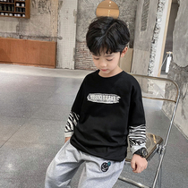Childrens clothing 2021 new boy fake two long sleeve T-shirt big childrens coat autumn dress foreign style childrens cotton base shirt