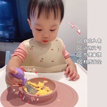 Fork and spoon set stainless steel short handle silicone material to protect baby baby learning to eat complementary food training two-piece set