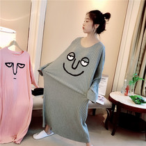 Korean version of long knee nightgown female spring thin pit cotton funny expression pajamas large size 200 Jin home clothes