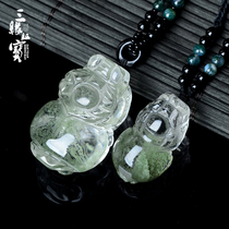 Sanyuan treasure green ghost Pixiu pendant Mens and womens money chain Green crystal carving Pixiu necklace pendant sweater chain