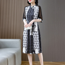 Real Silk Dress Sauna Silk Hostess Summer 2022 Pop Skirt Long cover Covered Meat Weighs new high-end Hangzhou Grand Card