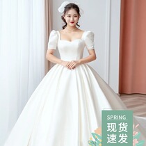 One shoulder satin main wedding dress 2021 New temperament bride Hepburn Super fairy simple atmospheric dream tailing