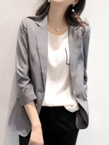 Grey thin style suit jacket woman 2022 spring new casual temperament with long section 70% sleeves West suit blouse
