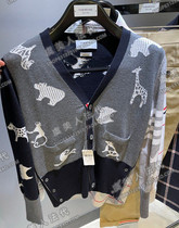 Thom Browne 21 Early spring TB open-shirts Four-bar Animals jacquard collared cashmere knitted sweaters women