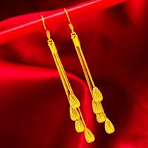 Zhou Dafu Huanmei gold 24k gold earrings long golden ear line not to drop color drop 999 ear clip large circle flow Su