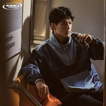 KDZ original design half zipper denim sweater men 2021 autumn winter stitching set head collar loose personality trend