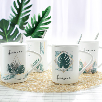 Cup ceramic with lid spoon mug Nordic minimalist ins personality water Cup couple cereal breakfast coffee cup women