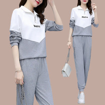 2022 sports clothing and clothing foreign air and weight reduction womens clothing spring autumn new splicing color casual standout collar 100 hitch a little fresh