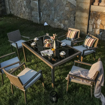 Outdoor tables and chairs balcony leisure rattan art terrace outdoor furniture seat antiseptic rattan chair coffee table garden chair