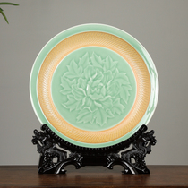 Longquan celadon jumping knife peony hanging plate Chinese style home decoration ornaments ceramic craft gift dragon and phoenix plate 40cm