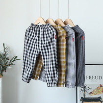 Male baby summer bloomers thin plaid anti mosquito pants children Korean boy summer striped foreign long pants