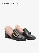 Hairy shoes women wear in autumn and winter 2021 new explosive thick heel shoes plus velvet loafers leather single shoes