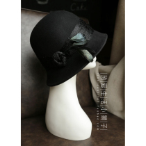 Lion ~ black feather retro feather decoration Dome short eaves woolen belly Bell hat felt hat top hat basin hat