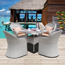 Outdoor furniture Outdoor rattan balcony table and chair five-piece combination Villa sun room Teng chair backrest chair WPC