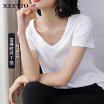 XEEYIOT shirt Women summer leisure short sleeve loose thin Korean version of Wild base shirt summer new solid color top