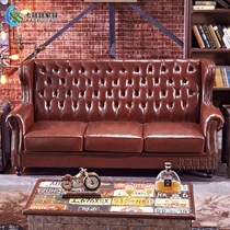 American Country Closed Leather Sofa Double Restore Sofa Head Buffalo Living Room