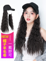 Net red wool roll ladyboy wig Hat One-piece big wave male to female full headgear womens big boss long hair