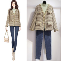 Autumn and winter temperament celebrities suit pants women fashion foreign style light ripe royal sister Hepburn wind goddess fan winter suit two-piece set