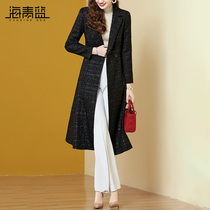 Haiqing blue collar black coat 2021 new women tweed trench coat women long coat 52270
