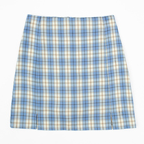 Half-body skirt female summer retro skirt College wind anti-light girl spring and autumn high waist hip skirt a-shaped plaid skirt