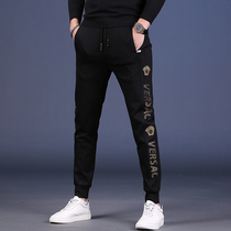 Light luxury black casual pants mens autumn New Tide brand Joker long tie pants slim foot drawstring sports pants