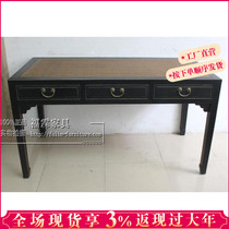 Neo-classical solid wood matte black paint matte three-drawing desk retro old desk antique furniture flower case calligraphy desk