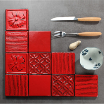Net red Nordic kitchen bathroom tiles Moroccan Cafe Bar red retro small tiles 100 × 100