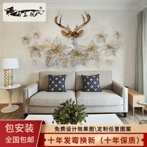 Large mural living room sofa TV background wall paper film and television wall cloth European 3d bedroom bedside Elk wallpaper