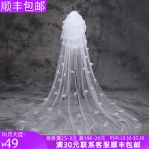 New Bride wedding veil wedding veil Korean super long lace veil tail petal flower veil